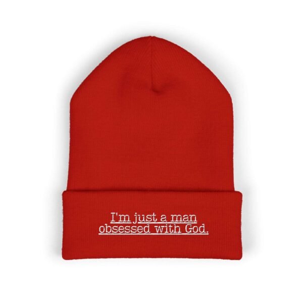 13397080004622855540_2048.jpeg Embroidered Religious Beanie for Men – “I’m Just a Man Obsessed With God” Faith Beanie Hat, Faith Apparel Gift Ideas
