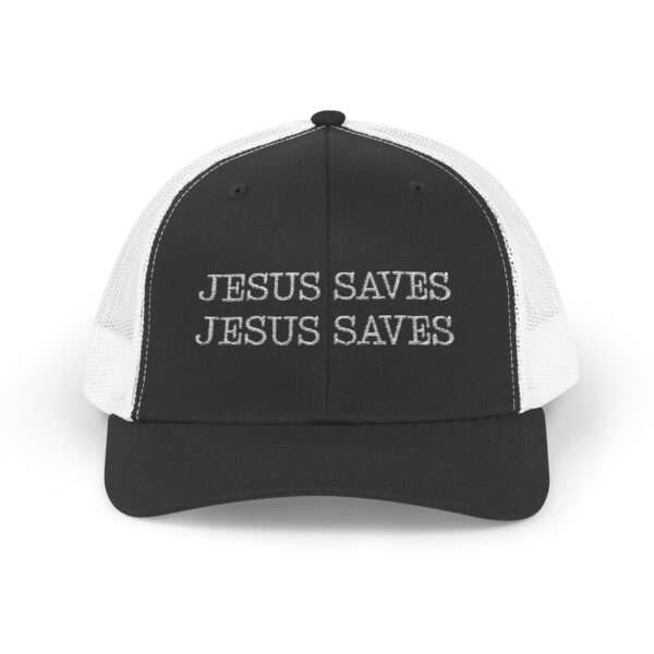 17736574260362510487_2048.jpeg Jesus Saves Jesus Saves Trucker Cap — Embroidered Christian Snapback Hat, Snapback Hats for Men