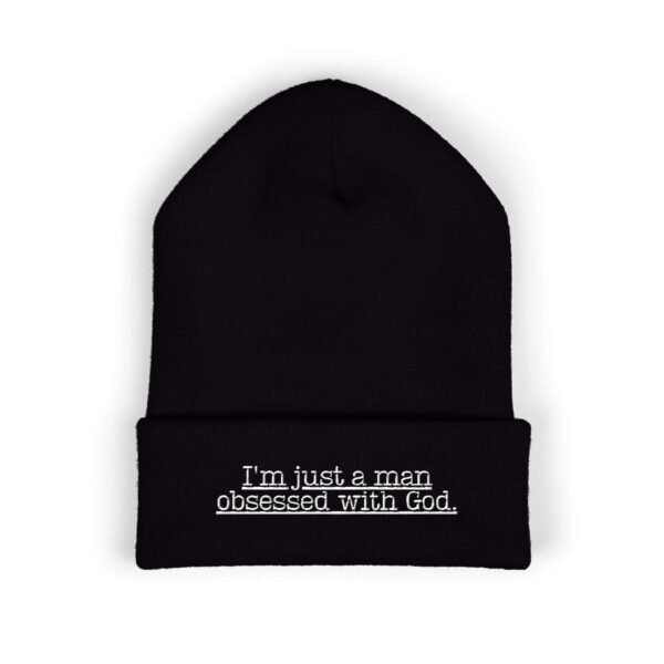 4777189381925600027_2048.jpeg Embroidered Religious Beanie for Men – “I’m Just a Man Obsessed With God” Faith Beanie Hat, Faith Apparel Gift Ideas
