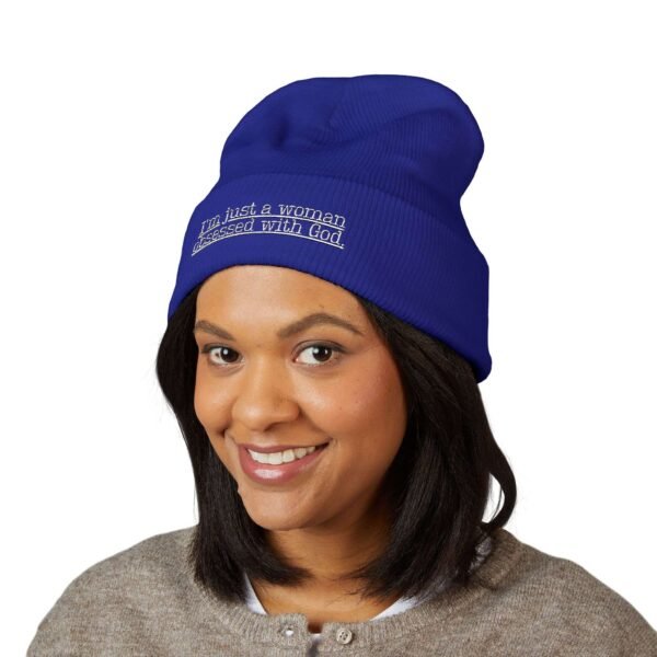 Embroidered Religious Beanie for Women – “I’m Just a Woman Obsessed With God” Faith Beanie Hat, Faith Apparel Gift Ideas