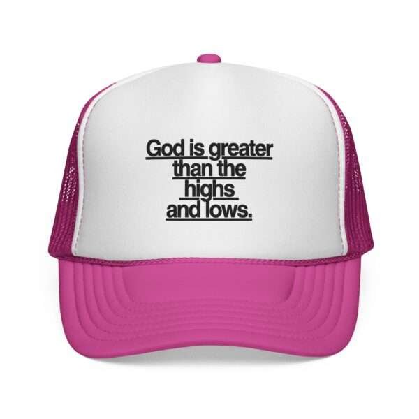 God Is Greater Than the Highs and Lows Trucker Hat — Women’s Religious Trucker Cap,  Christian Gifts Inspiration Ideas