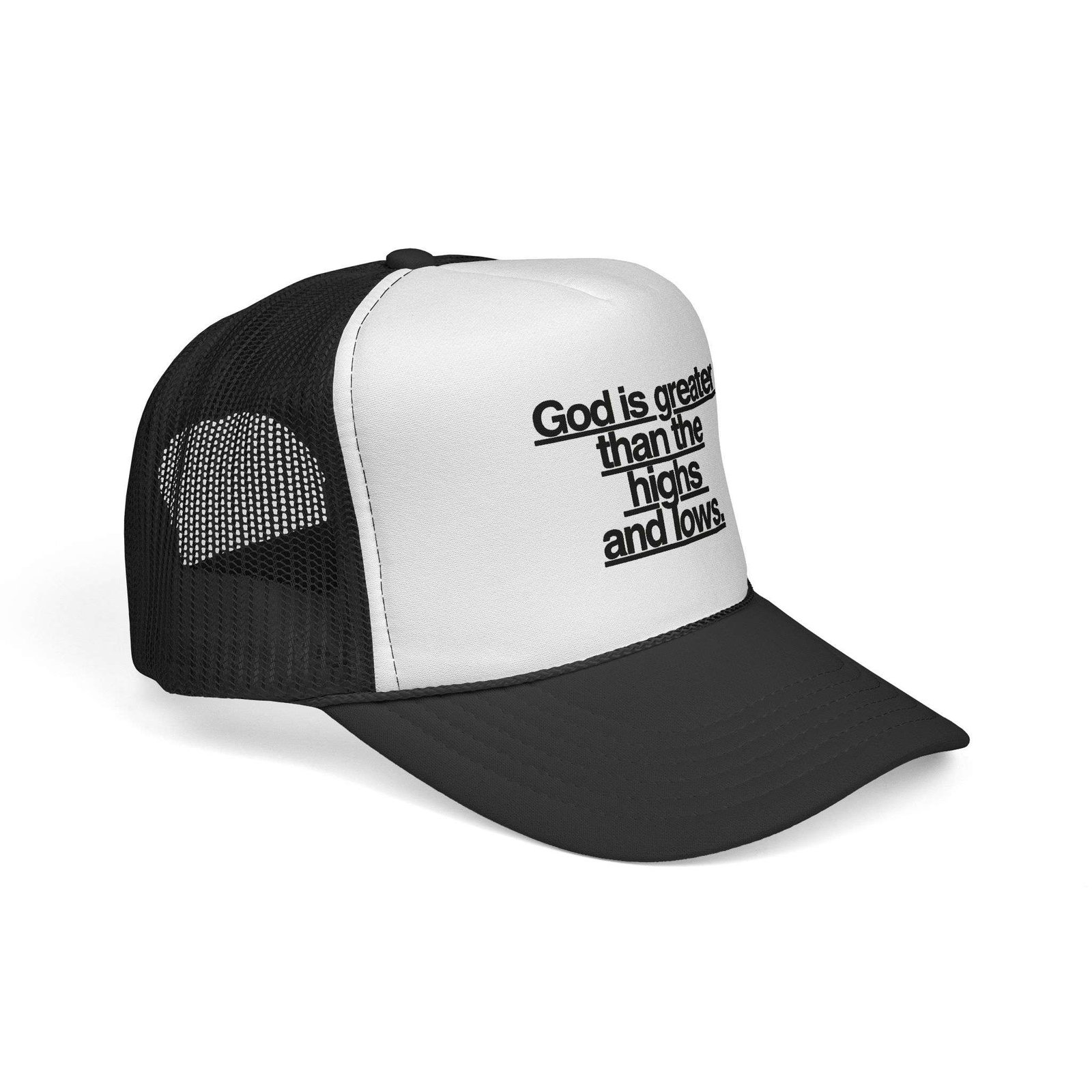 God Is Greater Than the Highs and Lows Trucker Hat — Women’s Religious Trucker Cap, Christian Gifts Inspiration Ideas - Image 5