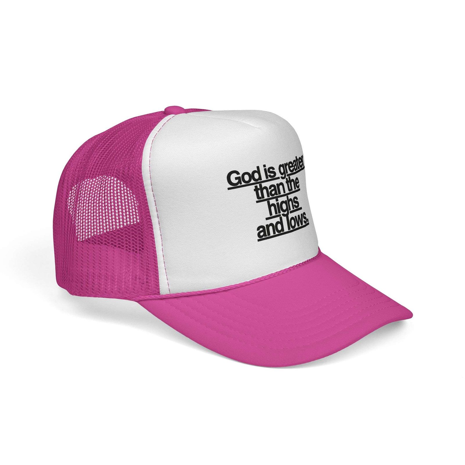 God Is Greater Than the Highs and Lows Trucker Hat — Women’s Religious Trucker Cap, Christian Gifts Inspiration Ideas - Image 2