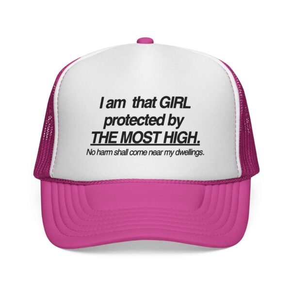 Christian Trucker Cap for Women, Ladies Mesh Trucker Cap — I am that girl protected by God, Women Christian Mesh Hat