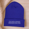 Embroidered Religious Beanie for women  – “I’m Just a Woman Obsessed With God” Christian Winter Hat, Faith Apparel