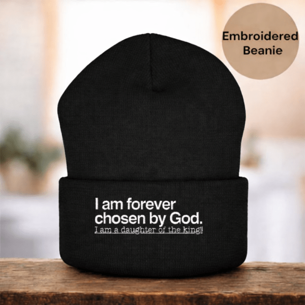 Daughter of the King Beanie, Chosen by God” Women’s Cuffed Beanie – Winter Hat, Faith-Based Gift for Her