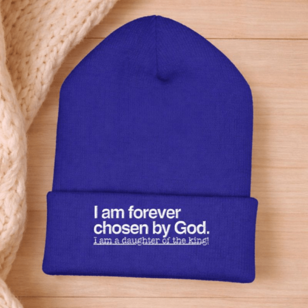 Daughter of the King Beanie, Chosen by God” Women’s Cuffed Beanie – Winter Hat, Faith-Based Gift for Her