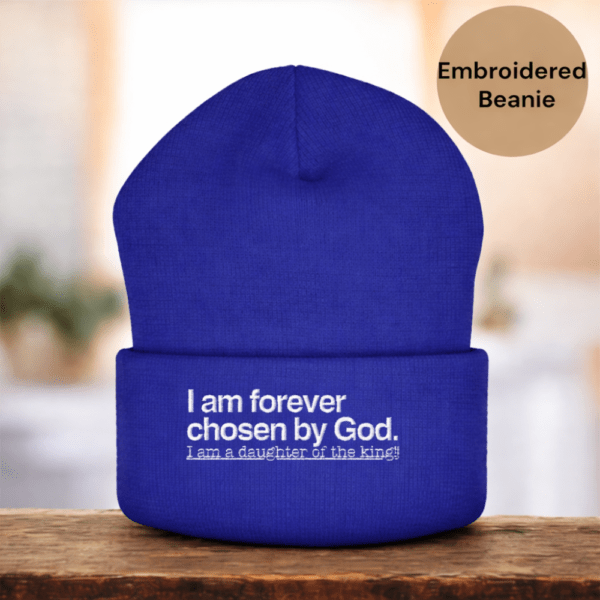 Daughter of the King Beanie, Chosen by God” Women’s Cuffed Beanie – Winter Hat, Faith-Based Gift for Her