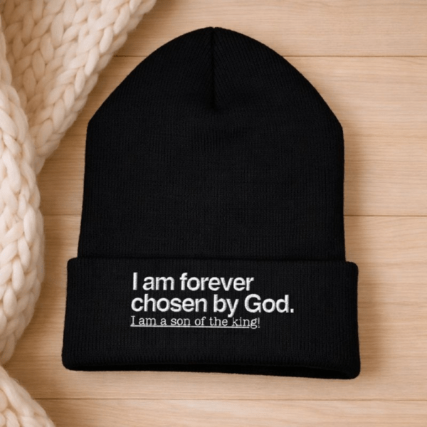 Son of the King Beanie Hat, Chosen by God — Men’s Cuffed Beanie, Winter Hat, Faith-Based Gift for Him