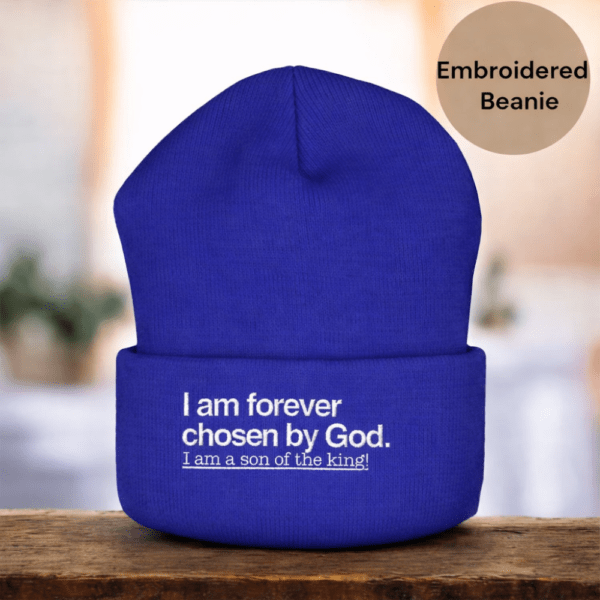Son of the King Beanie Hat, Chosen by God — Men’s Cuffed Beanie, Winter Hat, Faith-Based Gift for Him